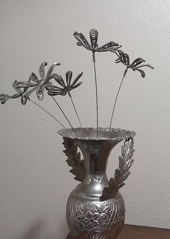 yoğun gümüş kaplı prinç vazo ve 5 ad telkari çicek - Görsel 7