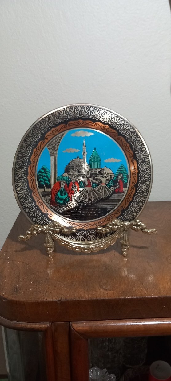 iran isfahan işi prinç resim ve tabak standı - Görsel 4