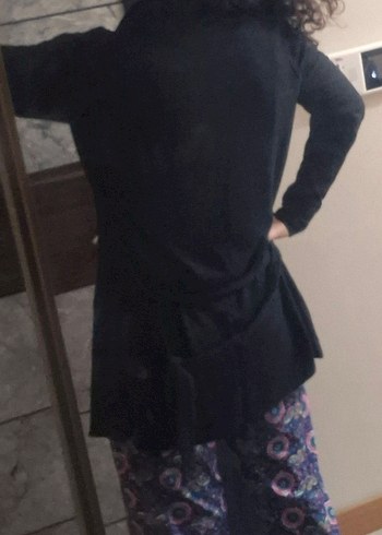 l Beden Uzun Kollu Siyah Keten Ceket hırka