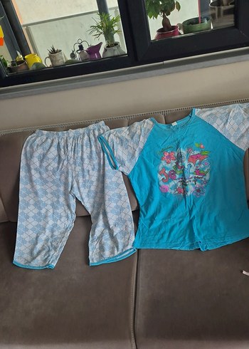 Mavi Desenli Rahat Kadın Pijama Takımı