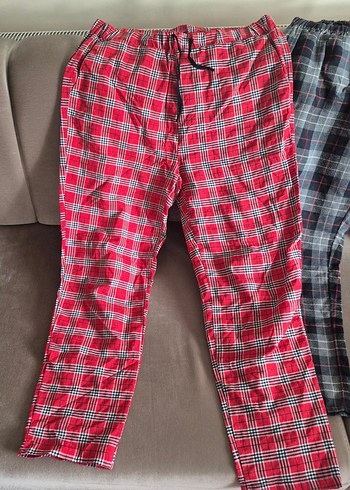 2 adet l beden Rahat Kesim Kırmızı Ekose Erkek Pijama Altı