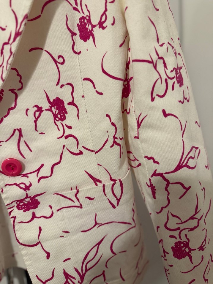 Çiçek Desenli Beyaz Kadın Blazer Ceket - Görsel 3