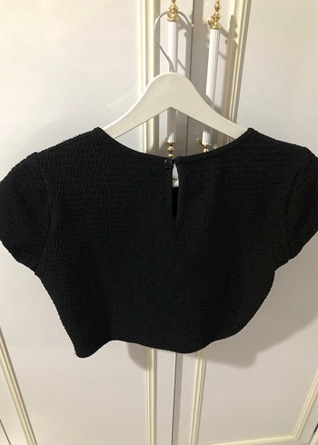 Zara Siyah Kısa Kollu Crop Top