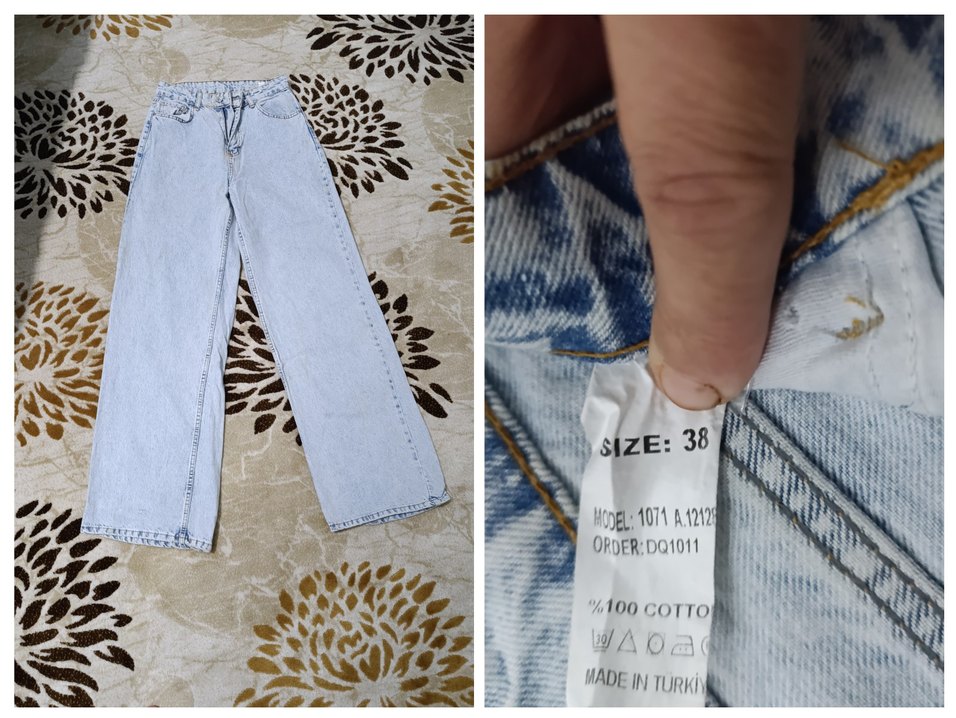 Bağlama Desenli Mavi Midi Denim Pantolon - Görsel 2