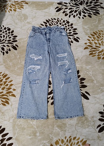 Kadın Gri Mavi Tüy Detaylı Salaş Kot Pantolon - Görsel 2