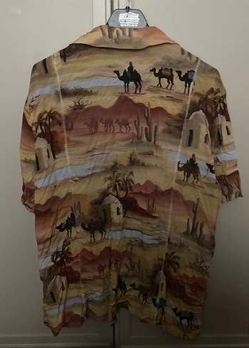 m Beden camel Renk Camel Renkli Baskılı Erkek Gömlek