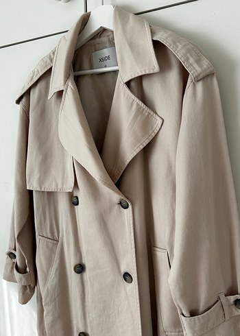 Bej Uzun Kesim Kadın Trençkot - Görsel 9