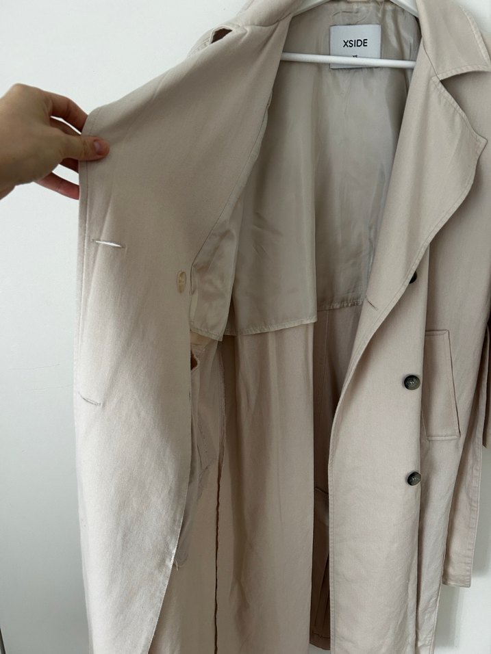 Bej Uzun Kesim Kadın Trençkot - Görsel 4