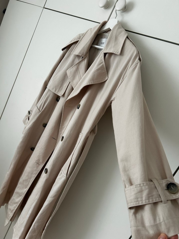 Bej Uzun Kesim Kadın Trençkot - Görsel 5