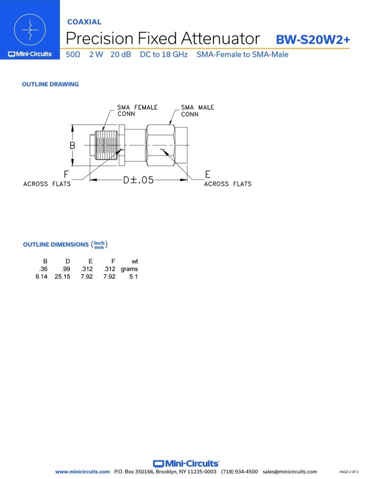 BW-S20W2+ 20dB Fixed Attenuator, DC- 18000 MHz, 50 - Görsel 3