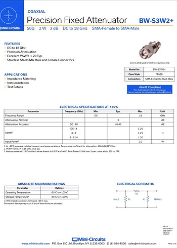 BW-S3W2+ 3dB Fixed Attenuator, DC - 18000 MHz, 50 - Görsel 2