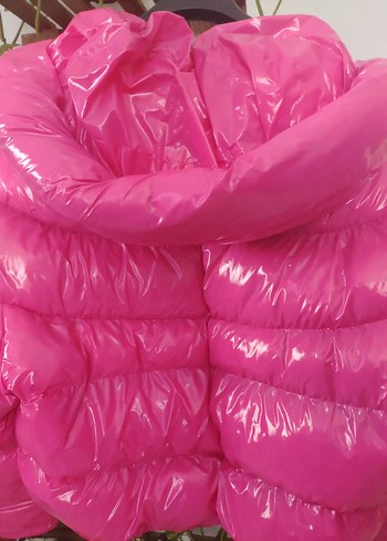 Parlak Pembe Kadın Kışlık Mont - Görsel 5