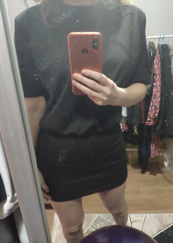 Siyah Kısa Kollu Mini Elbise - Görsel 2