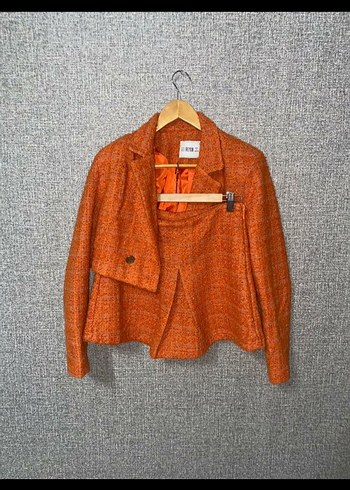 Kısa Kesim Parlak Turuncu Kadın Blazer - Görsel 7