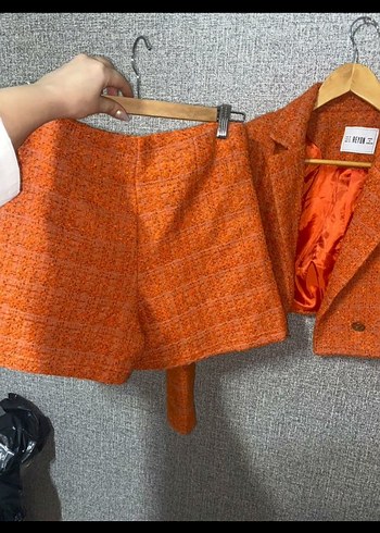 Kısa Kesim Parlak Turuncu Kadın Blazer - Görsel 5