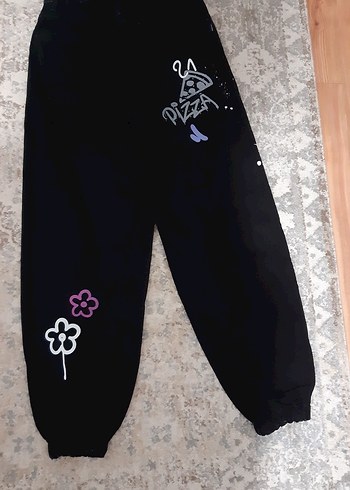 Baskılı Siyah Bol Kesim Kadın Kot Pantolon - Görsel 2