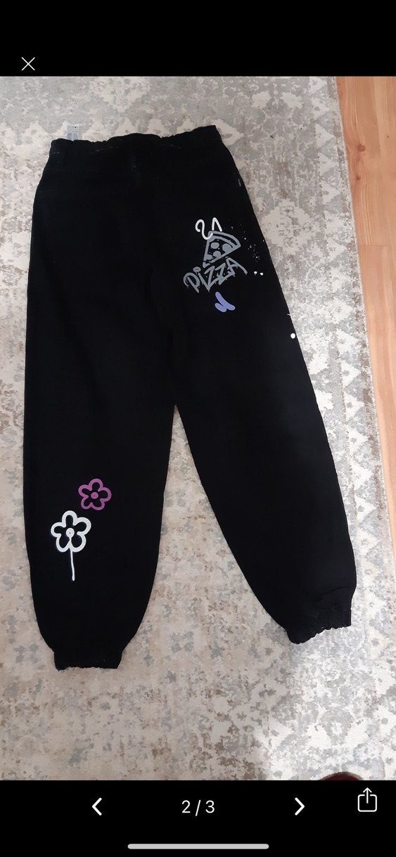 Baskılı Siyah Bol Kesim Kadın Kot Pantolon - Görsel 2