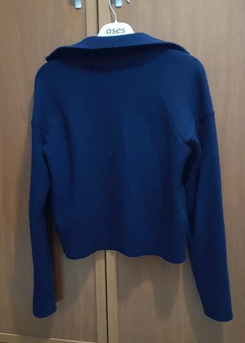 Mavi Fermuarlı Kısa Kesim Kadın Sweatshirt - Görsel 2