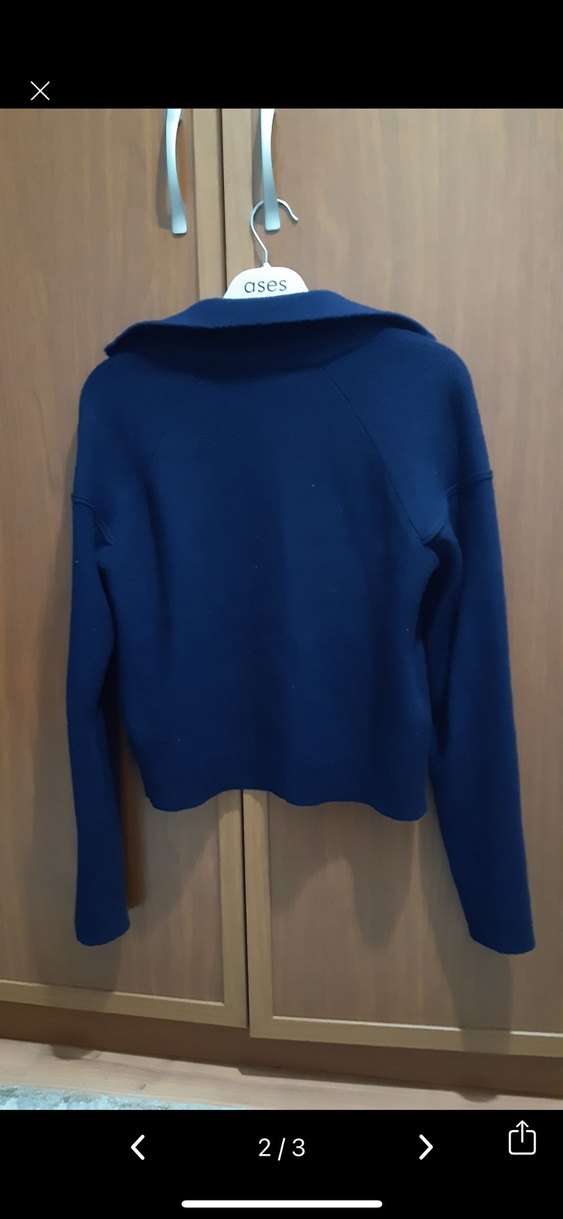 Mavi Fermuarlı Kısa Kesim Kadın Sweatshirt - Görsel 2