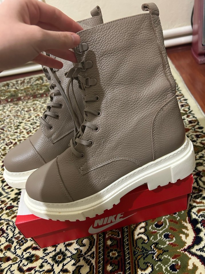 Bej Deri Bağcıklı Yüksek Topuklu Kadın Bot - Görsel 4