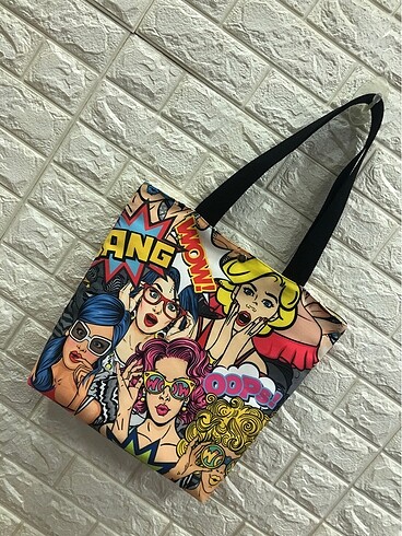 Pop-art desen kumaş totebag