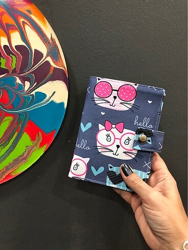 Kedi desen kumaş pasaport/ruhsat kılıfı