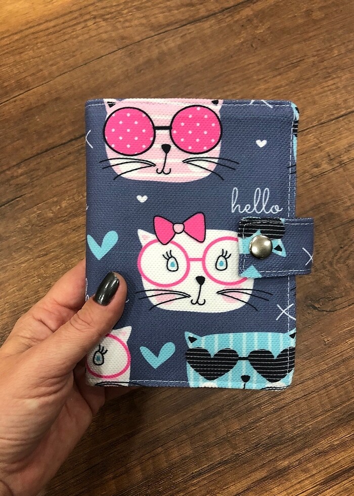 Kedi desen kumaş pasaport/ruhsat kılıfı - Görsel 2