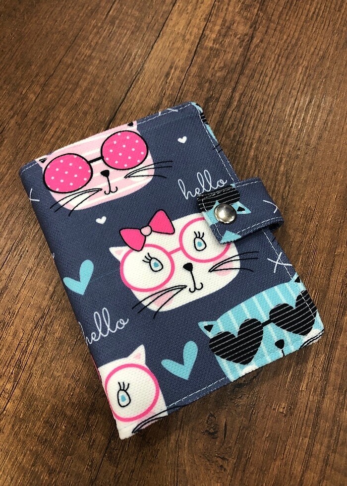 Kedi desen kumaş pasaport/ruhsat kılıfı - Görsel 3