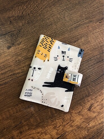 Kedi desen kumaş pasaport/ruhsat kılıfı - Görsel 2
