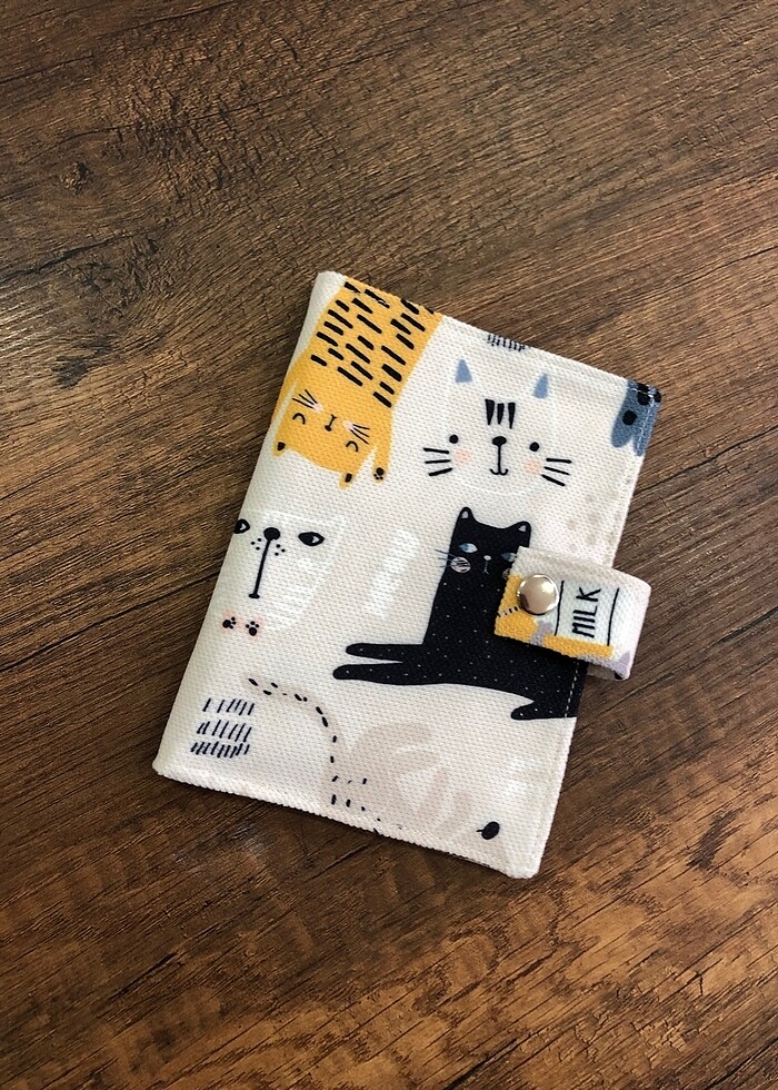 Kedi desen kumaş pasaport/ruhsat kılıfı - Görsel 2
