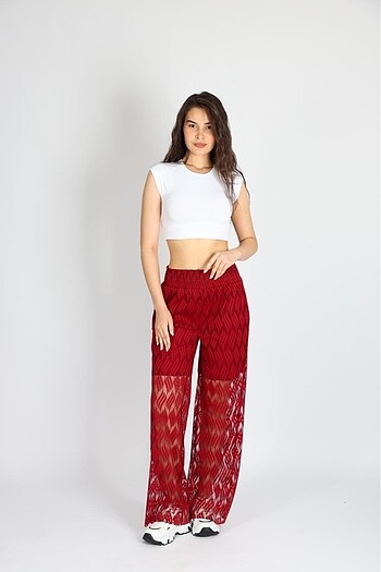 38 Beden bordo Renk Dantelli rahat pantolon