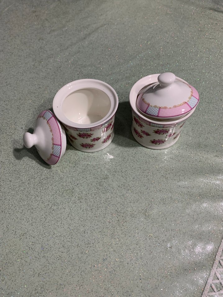 Pembe Çiçekli Kapaklı Seramik Kavanoz Seti - Görsel 3