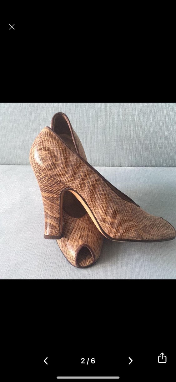 Bej Deri Yılan Desenli Dolgu Topuklu Kadın Ayakkabı - Görsel 2