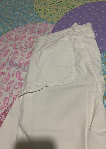 xl Beden Beyaz Pamuklu Rahat Kesim Kadın Pantolon