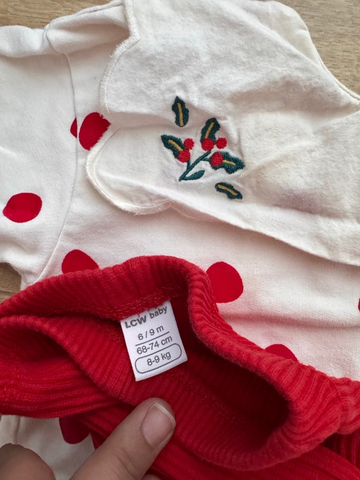 Kız Bebek Uzun Kollu Puantiyeli Örgü Takım - Görsel 3