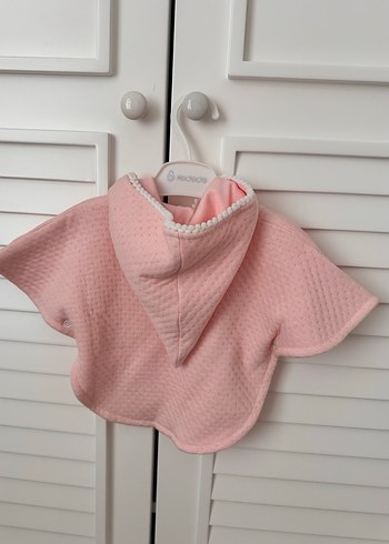 Kız Çocuk Kapüşonlu Düğmeli Pembe Panço - Görsel 2