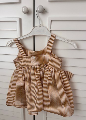 Kız Çocuk Kahverengi Çizgili Askılı Elbise - Görsel 2