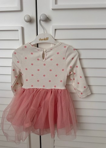 Uzun Kollu Pembe Puantiyeli Kız Elbisesi - Görsel 2