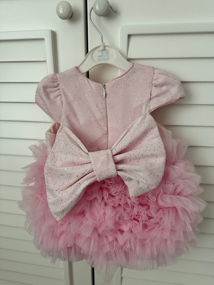 Pembe Kısa Kollu Kız Çocuk Fırfırlı Elbise - Görsel 2