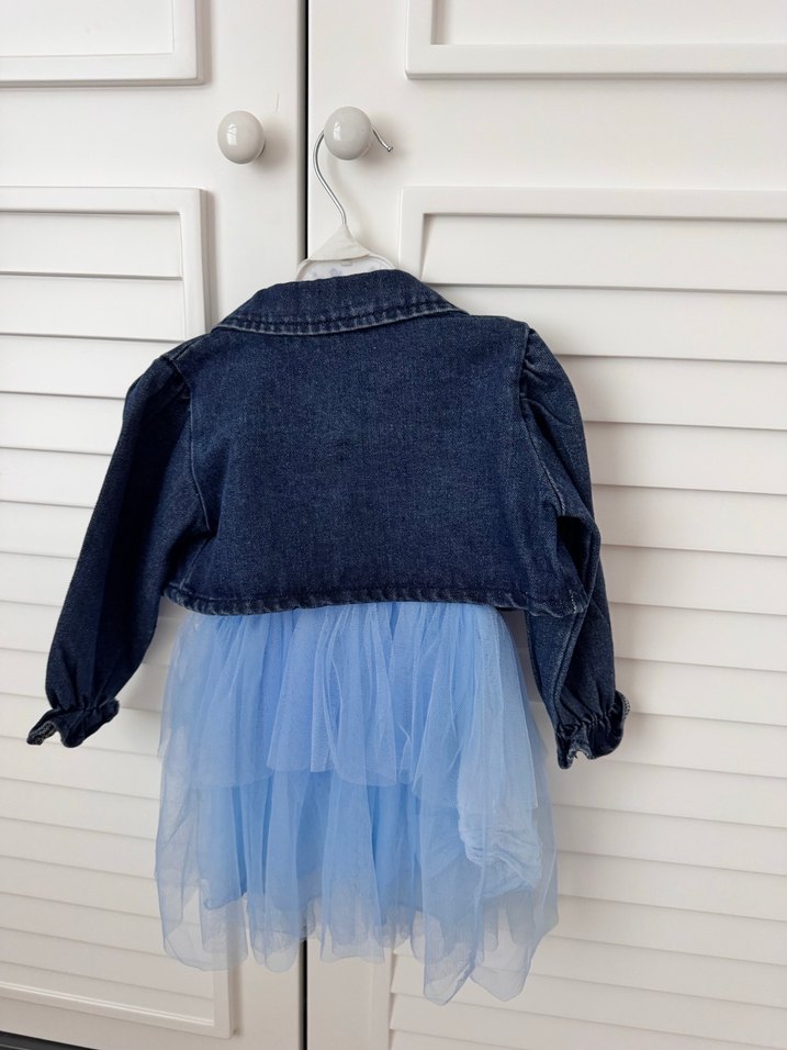 Kız Çocuk Mavi Denim Elbise ve Ceket Takım - Görsel 2