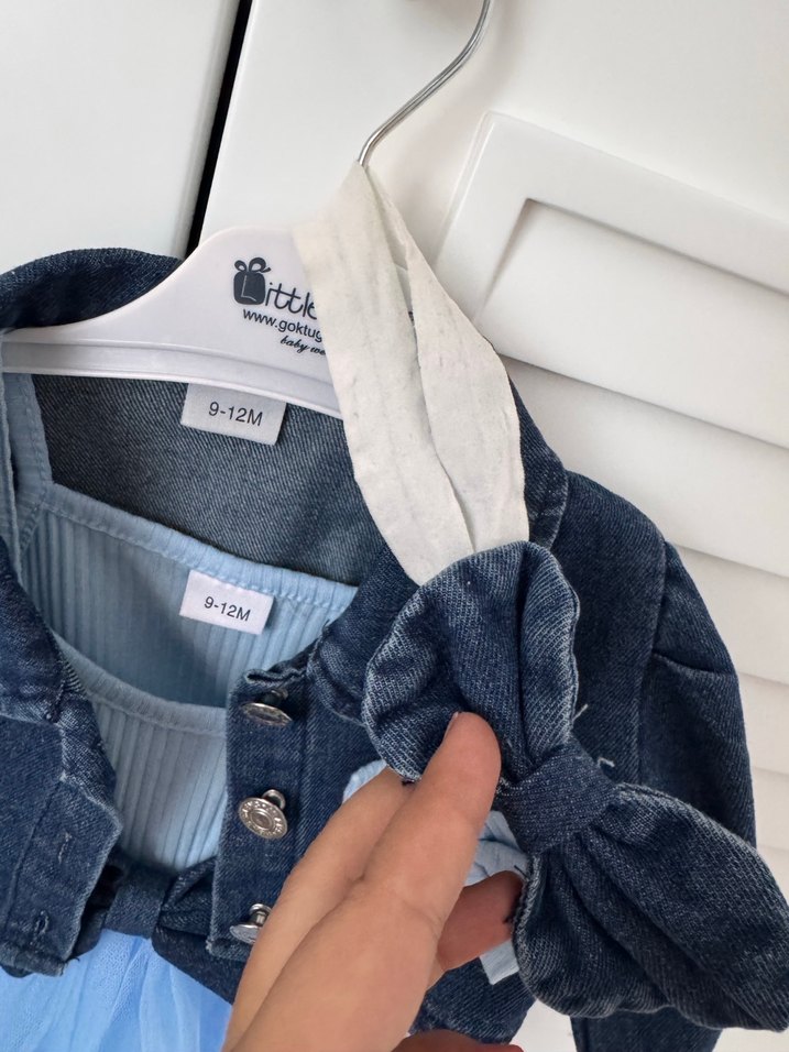 Kız Çocuk Mavi Denim Elbise ve Ceket Takım - Görsel 4