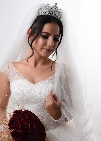 Uzun Kollu Beyaz Prenses Gelinlik - Görsel 2