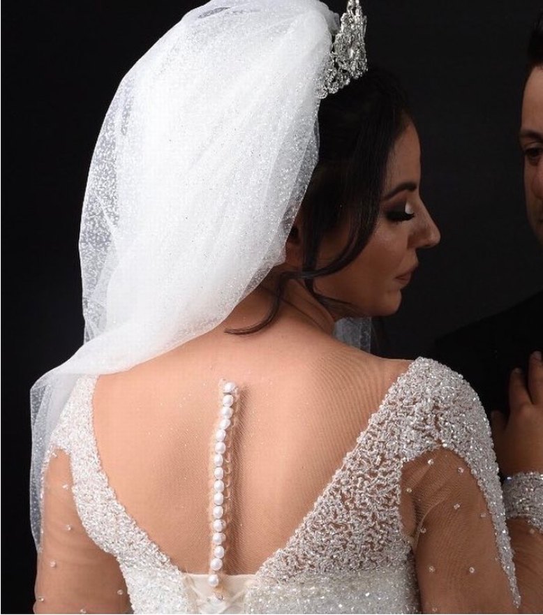 Uzun Kollu Beyaz Prenses Gelinlik - Görsel 3