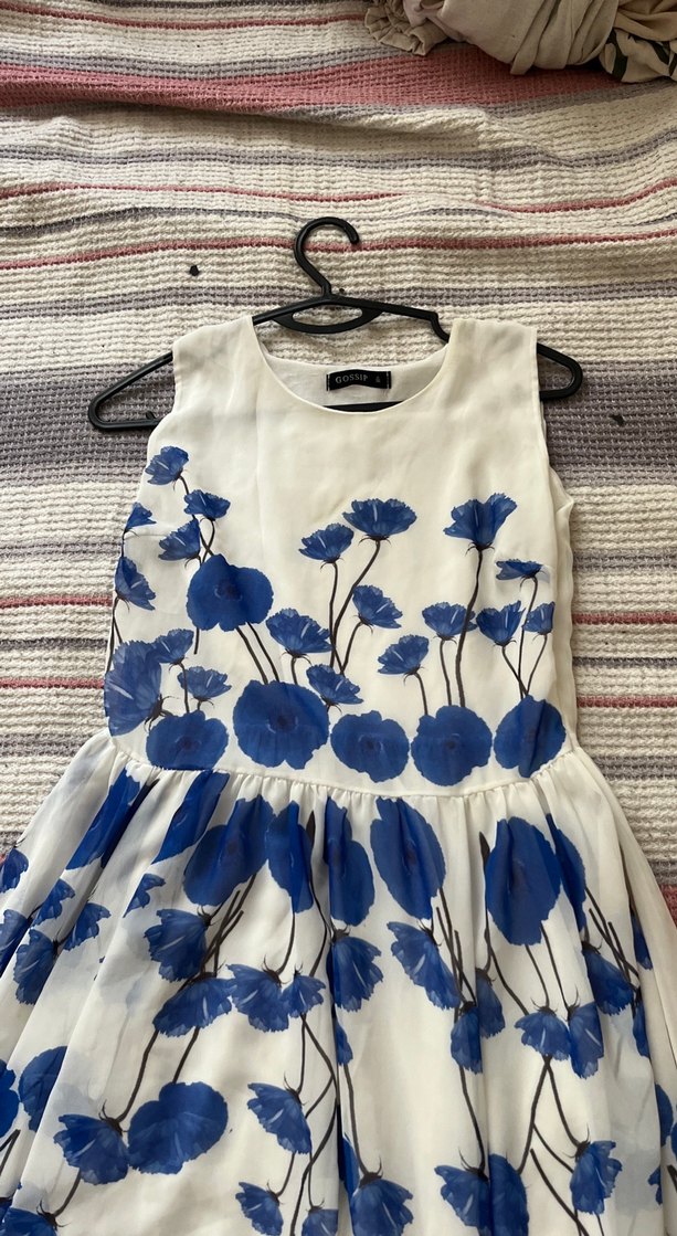 Mavi Çiçek Desenli Midi Hamile Elbisesi - Görsel 2