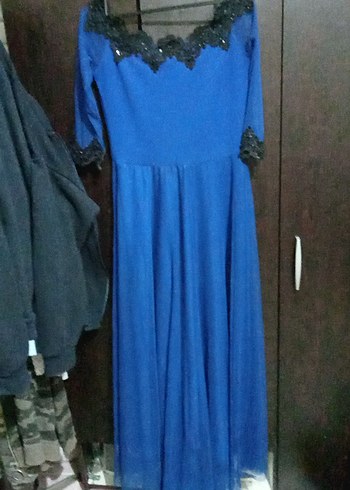 Mavi Uzun Kollu Gotik Kadın Elbise - Görsel 5