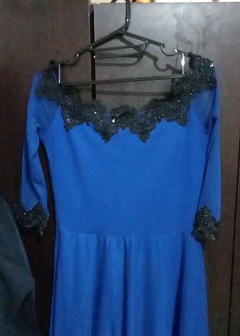 Mavi Uzun Kollu Gotik Kadın Elbise - Görsel 6