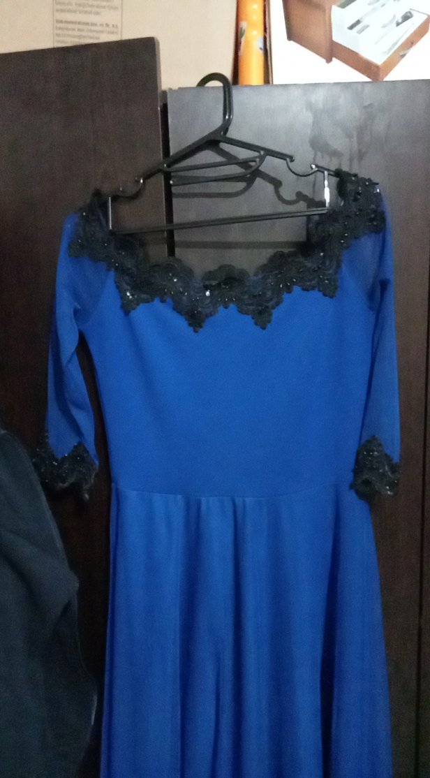 Mavi Uzun Kollu Gotik Kadın Elbise - Görsel 2