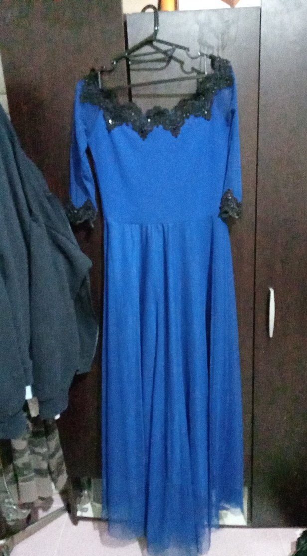 Mavi Uzun Kollu Gotik Kadın Elbise - Görsel 4