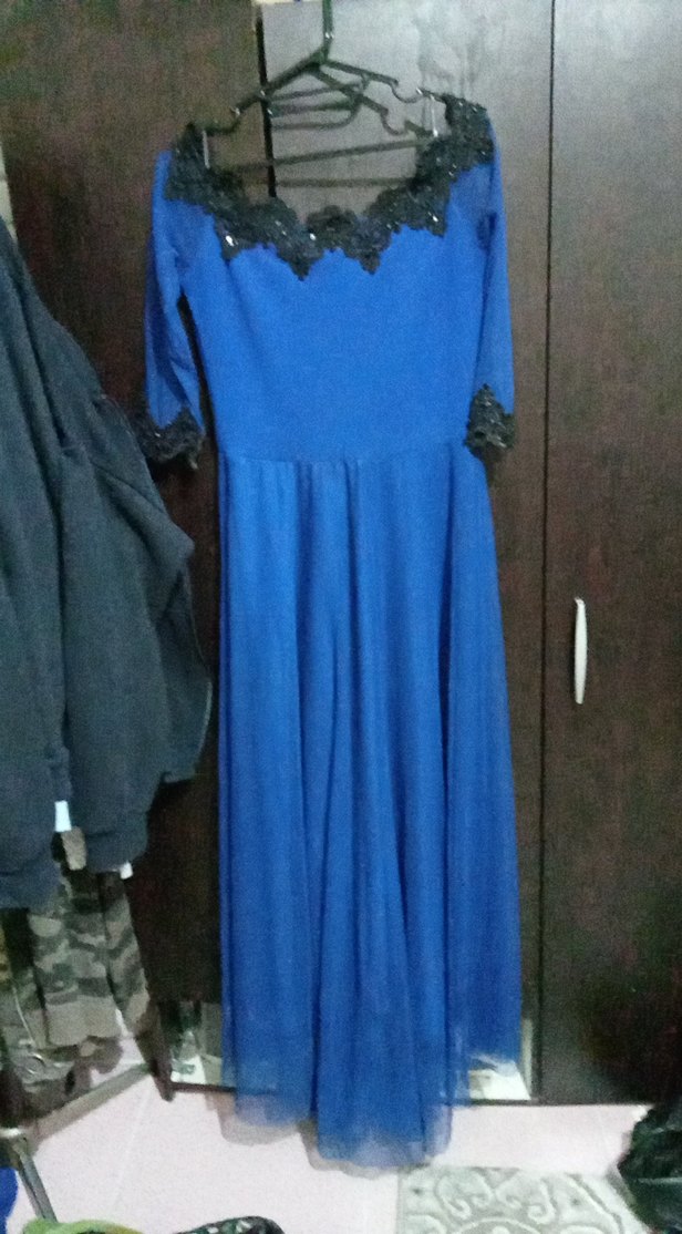 Mavi Uzun Kollu Gotik Kadın Elbise - Görsel 5