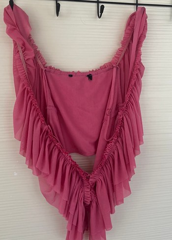 Pembe Volanlı Kısa Bohem Bluz